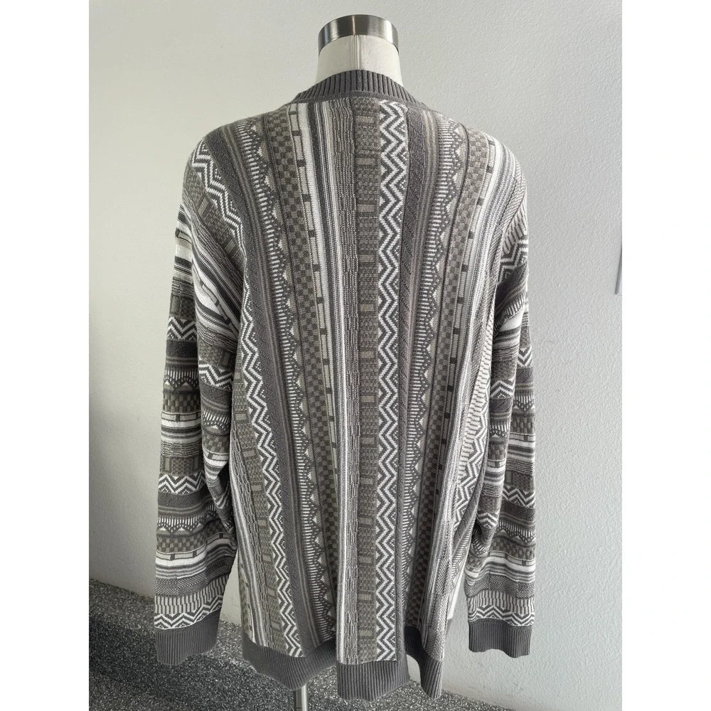 Hollister Sweater Mens XL Gray Geometric Knit V Neck Button Cardigan‎ Oversized